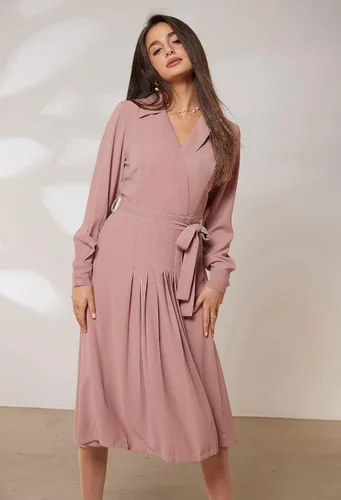 Vista 3 de GRACE KARIN Vestidos de trabajo de manga larga con cuello en V para mujer, vestidos de trabajo de manga larga con cuello en V para negocios, midi