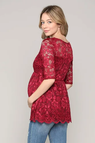 Vista 2 de HELLO MIZ Blusa de maternidad de encaje floral para mujer