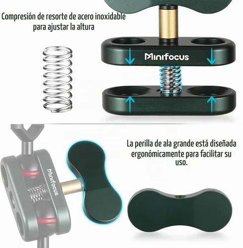 Vista 6 de MINIFOCUS Soporte de abrazadera de bola de aluminio de 1 pulgada, brazo de doble enchufe, soporte de adaptador de clip de resorte de 360° para 2