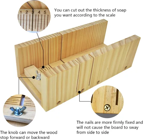 Vista 6 de Artcome Kit de moldes de corte para hacer jabón de pan, 2 moldes rectangulares de silicona de 42 onzas, 2 cajas de madera con tapa, herramienta