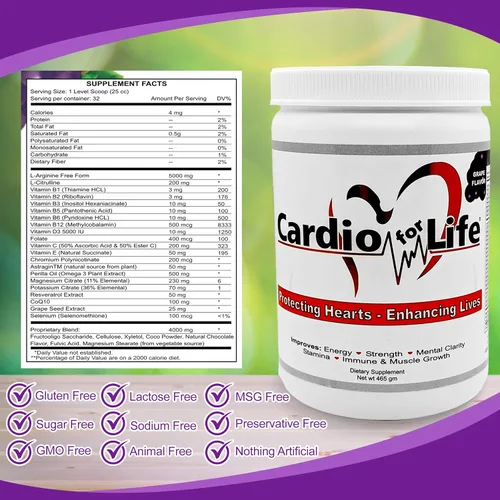Vista 2 de CardioForLife - 16 oz. Polvo con AstraGin - Sabor a Uva