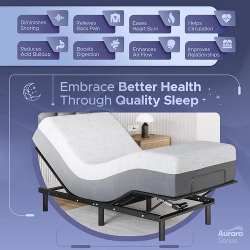 Vista 3 de Celestial Aurora - Base de cama ajustable (marco) + colchón de espuma viscoelástica de gel de 10 pulgadas (mediano), fácil montaje, elevación
