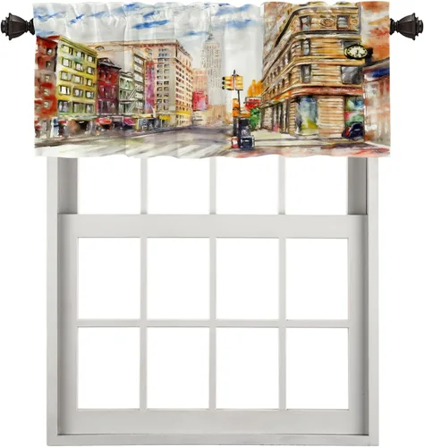 Vista 45 de Cortinas opacas de cocina con pintura al óleo de Europa rosa y negra para ventanas, cenefas opacas modernas de torre Eiffel de poliéster multicapa