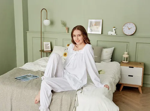 Vista 6 de Sharebeauty Pijama casual de algodón de estilo vintage para mujer Top y pantalones