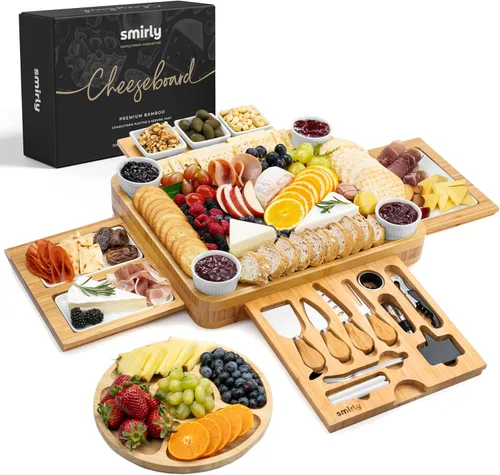 Vista 9 de SMIRLY - Juego de tablas de bambú para charcutería con accesorios para servir (2 cajones)