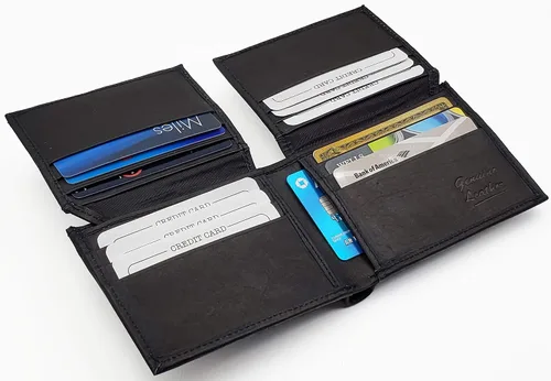 Vista 7 de AG Wallets Tarjetero de cuero para hombre con ventanas de identificación dobles abatibles, Negro -, Cartera plegable