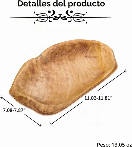 Vista 5 de Jovivi Plato Hondo de Madera de Raíz de Abeto Natural, Bandeja de Servir de Madera Hecha a Mano, Platos de Madera para Sándwich Pan Ensalada