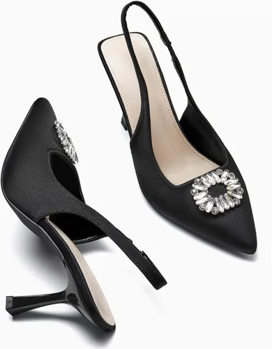 Vista 3 de Rilista Zapatos de tacón para mujer con diamantes de imitación cerrados y puntiagudos para boda y fiesta