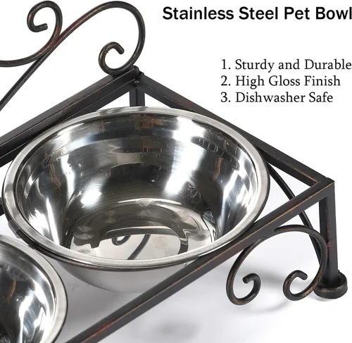 Vista 5 de Cuencos elevados para perros pequeños, cuenco elevado de metal para perros y gatos, con comedero doble de acero inoxidable para mascotas