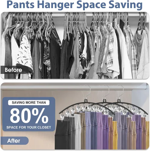 Vista 2 de Paquete de 3 perchas para faldas y pantalones con clips, organizador de leggings para colgar en el armario con 10 clips con capacidad para 30