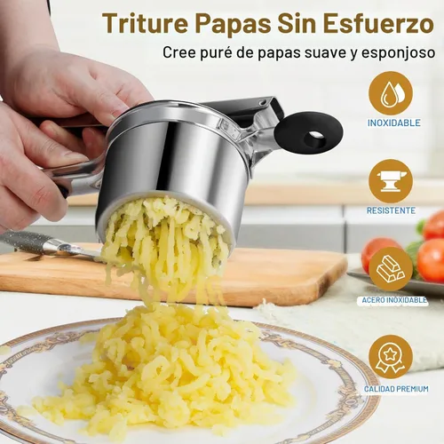 Vista 4 de AHFLRITO Ricer de patatas, Ricer resistente para puré de patatas, Triturador de patatas grande de acero inoxidable con mango ergonómico, eficiente