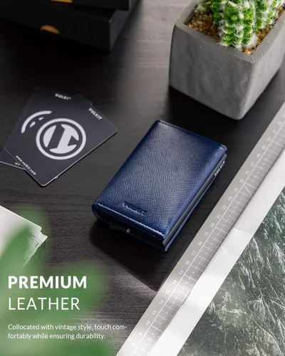 Vista 5 de Cartera plegable de cuero genuino con compartimento para billetes, ventana de identificación y bolsillo para monedas