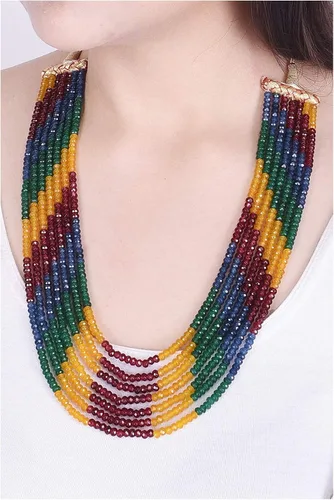 Vista 4 de Ratnavali Jewels Collar de cuentas de cuarzo multicolor de 7 líneas para mujer