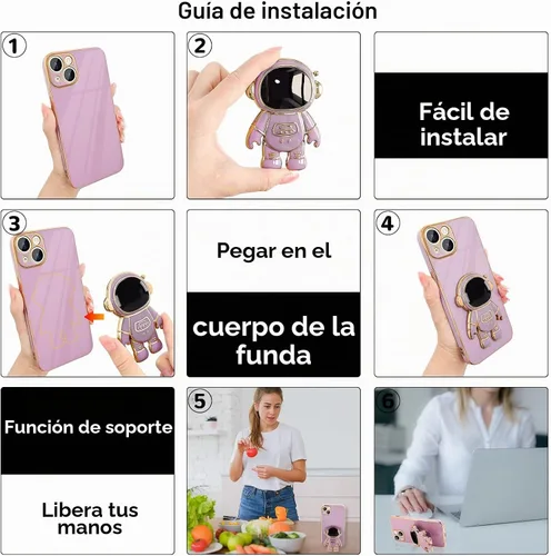 Vista 2 de Pepmune Funda compatible con iPhone 14 Plus, soporte de astronauta 3D Púrpura
