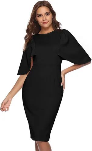 Vista 2 de Memoriesea Vestido midi de cóctel formal con volantes y mangas acampanadas para mujer