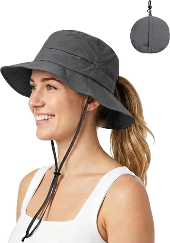 Vista 7 de Sombrero de cola de caballo para mujer, UPF50+, impermeable, sombrero de Café