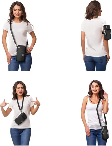 Vista 8 de Bolso cruzado para teléfono para mujer, bolso cruzado pequeño de nailon para hombro, bolso de brazo, bolso para teléfono celular, con puerto