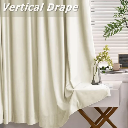 Vista 4 de Frelement Cortinas opacas de terciopelo para sala de estar, paneles de ventana con aislamiento térmico para dormitorio, cortinas plisadas para barra