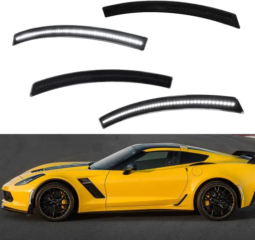 Vista 9 de Juego de 4 lámparas LED ámbar y rojo ahumadas compatibles con Chevrolet Corvette C7 2014 2015 2016 2017 2018 2019 Reemplazar OEM parachoques