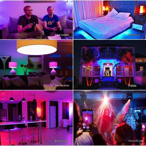 Vista 6 de eecoo Bombilla LED inteligente, altavoz de bombilla Bluetooth con regulable, RGB multicolor, audio y música, funciones estéreo, control remoto
