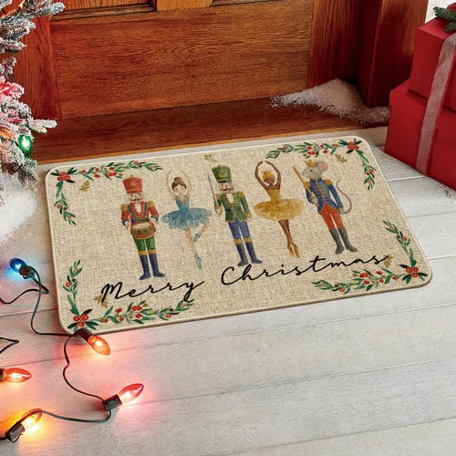 Vista 2 de Artoid Mode Felpudo de Cascanueces en Acuarela Feliz Navidad, Alfombra de Invierno de Perfil Bajo Tapete Intercambiable para Interiores y Exteriores