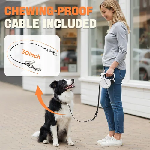 Vista 5 de Correa retráctil para perro con luz LED y cinta reflectante para paseo nocturno, correa de perro de 16 pies con dispensador de bolsas