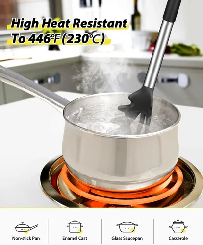 Vista 4 de Juego de tenedor de silicona para pasta y cucharón de sopa, antiadherente, sin BPA, resistente al calor, prácticos utensilios de cocina