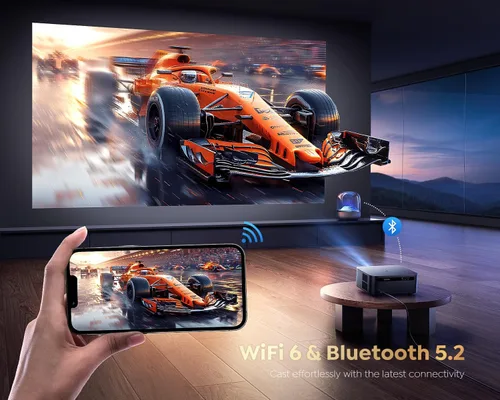 Vista 5 de Proyector inteligente con WiFi 6 y Bluetooth de [1500 ANSI/Google TV/Control de voz], compatible con 4K, Proyector de películas al aire libre