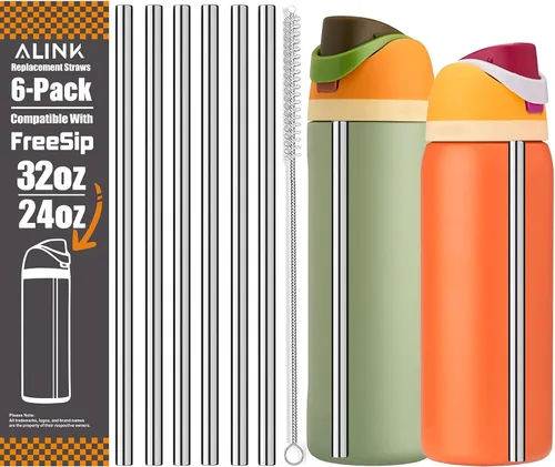 Vista 10 de ALINK Pajitas de acero inoxidable para botella de agua aislada Owala FreeSip de 16 onzas, paquete de 6 popotes de repuesto de metal reutilizables
