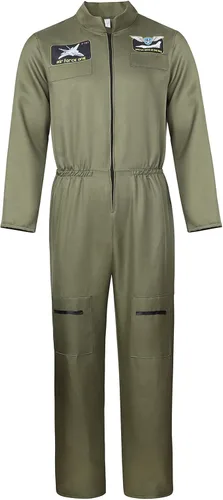 Vista 3 de Grebrafan Disfraz de piloto para hombre, traje de vuelo verde