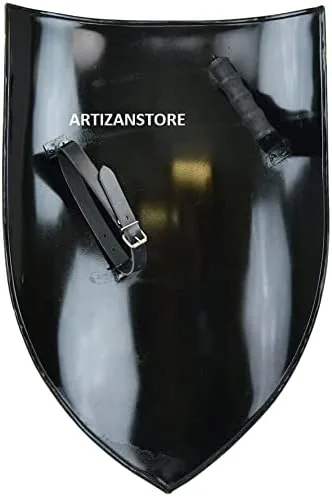 Vista 2 de ARTIZANSTORE Escudo de calentador de acero medieval Cruz blancacampo negro escudo de acero de calibre 18 para cosplay, juego de rol