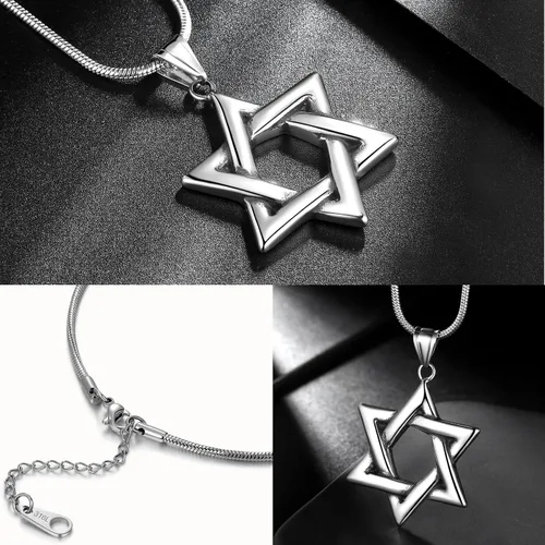 Vista 5 de Star of Magen David Necklace Mens 316L Stainless Steel Jewish Israel Hebrew Judaic Pendant Seal of Solomon Talisman Tantrism Hexagram Estrella