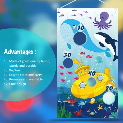 Vista 5 de Blulu Cartel de juegos de lanzamiento de animales del océano con 4 bolsas de frijoles, juego de lanzamiento, para interiores y exteriores, delfín