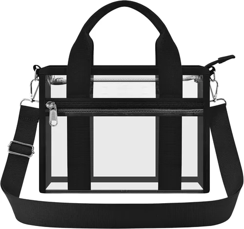 Vista 2 de Bolsa transparente para eventos de estadio, 12 x 6 x 12 pulgadas, bolsa de estadio con bolsillo transparente para mujer, bolsa de plástico