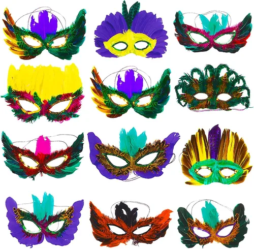 Vista 9 de 4E's Novelty - Máscaras de plumas de fantasía, 12 estilos, para Mardi Gras