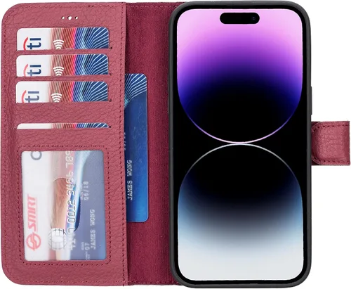 Vista 48 de HARDISTON Funda de piel auténtica hecha a mano compatible con iPhone 11 Pro de 5.8 pulgadas, funda magnética desmontable con tarjeteros - bordes