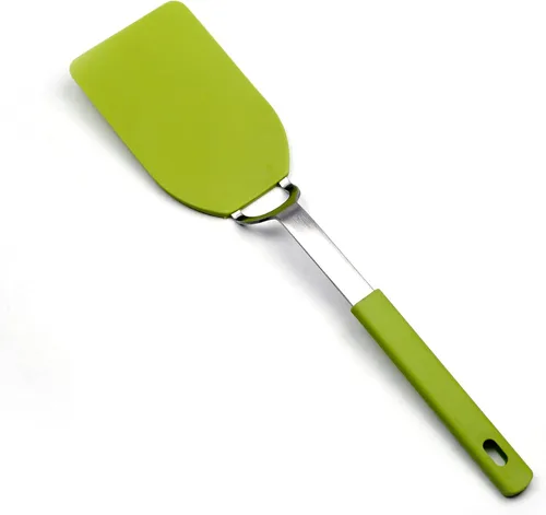 Vista 2 de RSVP International Kitchen Tool Collection - Espátula flexible de nailon, mango de acero inoxidable, 12 x 2.75 pulgadas, color verde