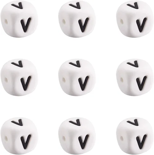 Vista 13 de Mega Pet 10 cuentas de silicona en forma de cubo de silicona con la letra A, cuentas sueltas del alfabeto, cuentas del alfabeto, de 0.472 x 0.472 x