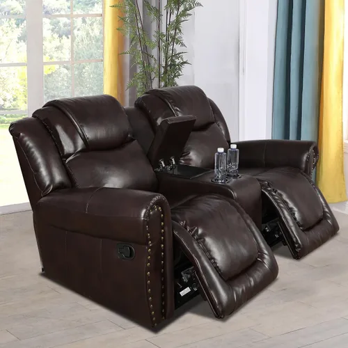 Vista 13 de Sillón reclinable de cuero, muebles de sala de estar, silla reclinable manual, silla de cuero marrón de 1 plaza para sala de estar
