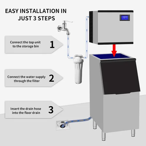 Vista 3 de Máquina comercial para hacer hielo de 350 libras/24 horas, contenedor de almacenamiento de 308 libras, 156 cubos de hielo transparentes en 8-15