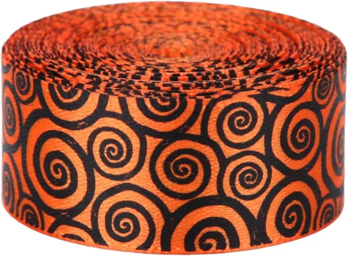 Vista 2 de Meseey Cinta naranja y negra de 5/8 pulgadas x 20 yardas, cintas finas de Halloween para envolver regalos, manualidades, fiestas de vacaciones