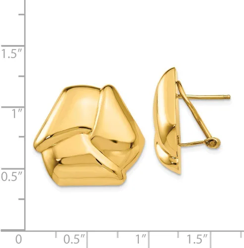 Vista 3 de Pendientes de poste trasero Omega con nudo pulido de oro amarillo de 14 quilates, Oro amarillo