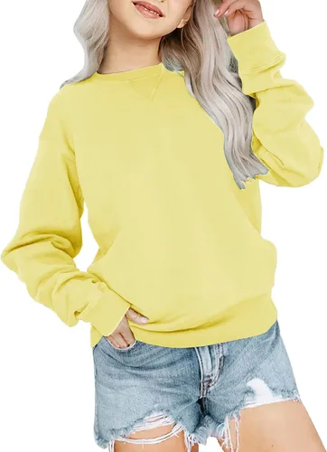 Vista 7 de Bingerlily Sudadera casual de manga larga para niñas, cuello redondo, linda sudadera holgada, tops Negro
