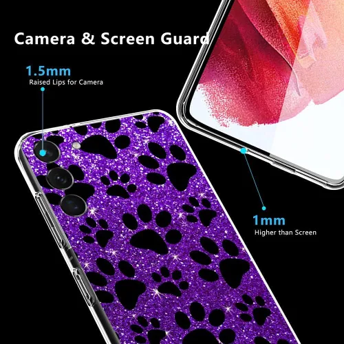 Vista 3 de Funda compatible con Samsung Galaxy S22, diseño de pata de perro negra y morada, ajuste delgado, TPU suave, a prueba de golpes, funda protectora