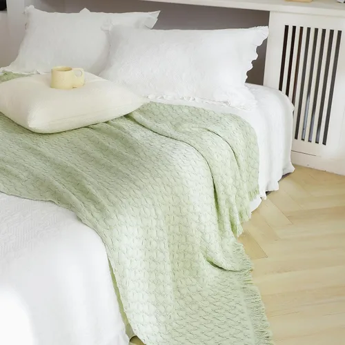 Vista 11 de Simple&Opulence Manta 100% algodón para sofá, cama, manta de punto gofre con borlas, suave, ligera, prelavada, transpirable, cómoda, decoración