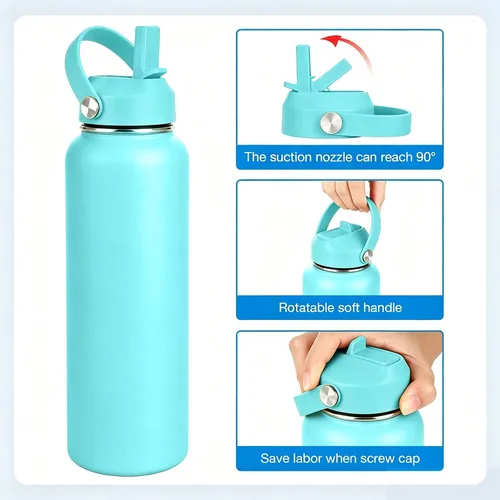 Vista 5 de Tapa de popote para botella de agua de boca ancha Hydroflask, tapa de popote flexible compatible con Hydro Flask de 12, 16, 18, 20, 32, 40, 64 Azul 2