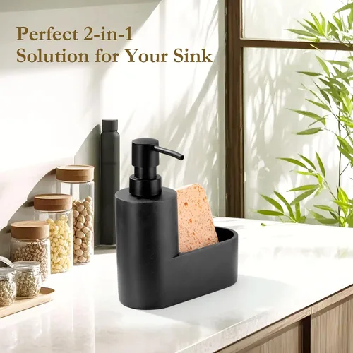 Vista 7 de Dispensador de Jabón para Platos Shinowa con Soporte para Esponja, Bomba de Jabón para Cocina Recargable, Dispensador de Jabón de Superficie 2 en 1