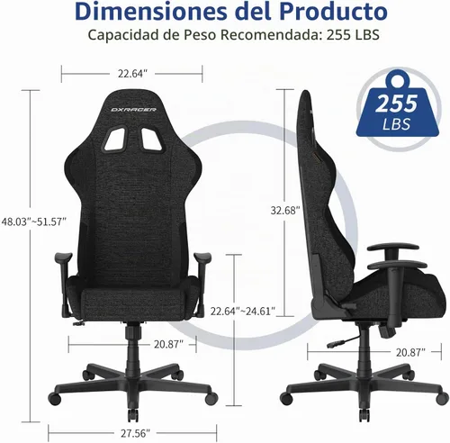 Vista 3 de DXRacer Formula - Silla ergonómica para computadora y videojuegos, reposacabezas de espuma viscoelástica, soporte lumbar, tela resistente al agua