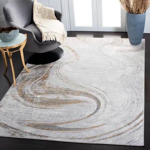 Vista 22 de SAFAVIEH Orchard Collection - Alfombra decorativa de 4 pies 5 pulgadas x 6 pies 5 pulgadas, gris y azul, diseño abstracto moderno, no desprende