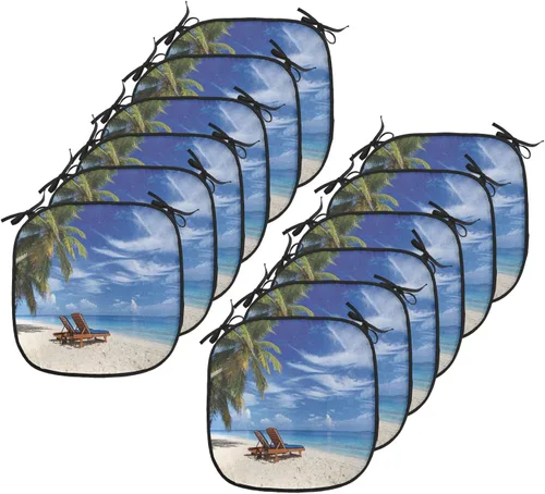 Vista 81 de Lunarable Cojín para silla costera, diván del desierto, descanso solitario, vacaciones, tropical, resort playa, ocio, asiento acolchado para cocina